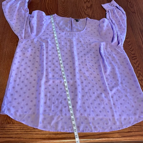 TORRID chiffon chip DOT blouse top puff long sleeve cuffed semisheer lilac  2X - Picture 10 of 12